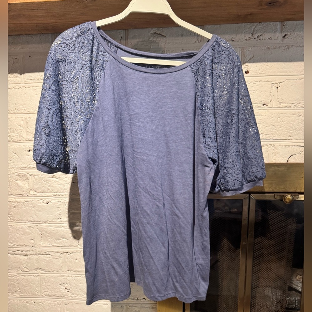 New Blue Lace Sleeve Top from Loft Outlet